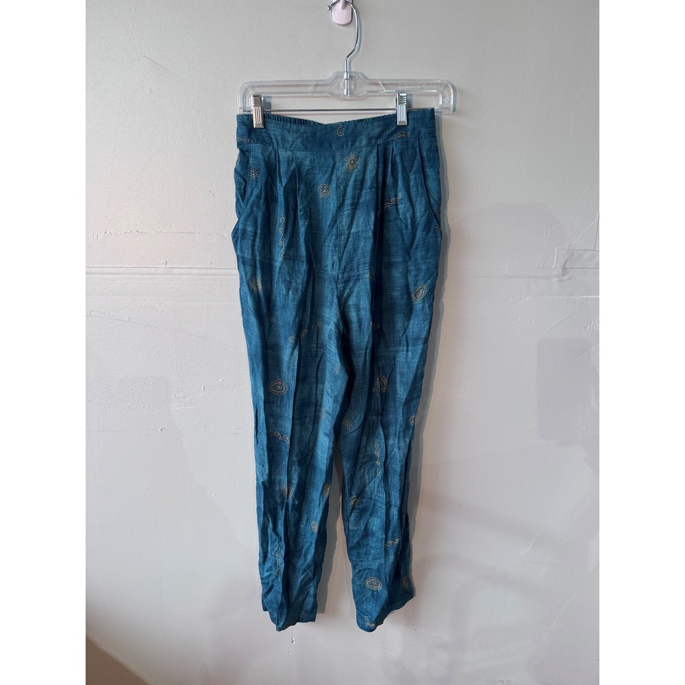 Vintage Tres Paquette Byer California Teal Gold Embroidered Tapered Pants S